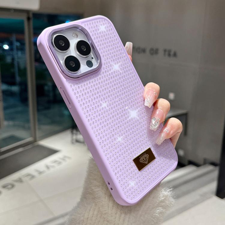 For iPhone 14 Pro Resin Rhinestones Metal Emblem TPU + PC Shockproof Phone Case