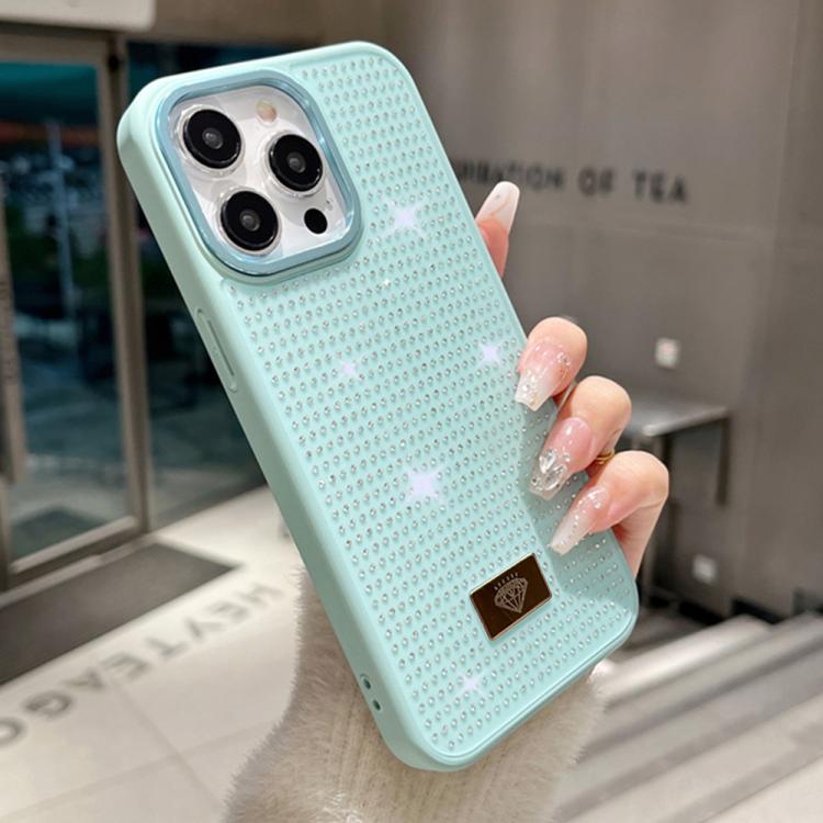 For iPhone 14 Pro Resin Rhinestones Metal Emblem TPU + PC Shockproof Phone Case