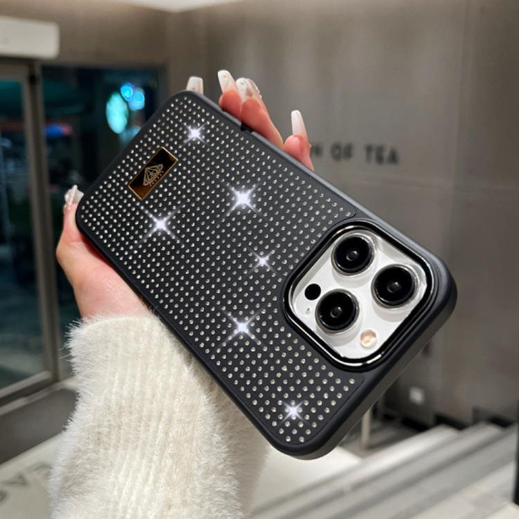 For iPhone 14 Pro Max Resin Rhinestones Metal Emblem TPU + PC Shockproof Phone Case