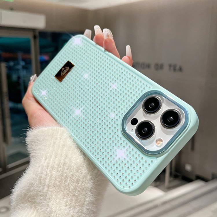 For iPhone 14 Pro Max Resin Rhinestones Metal Emblem TPU + PC Shockproof Phone Case