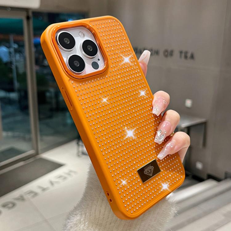 For iPhone 13 Pro Resin Rhinestones Metal Emblem TPU + PC Shockproof Phone Case