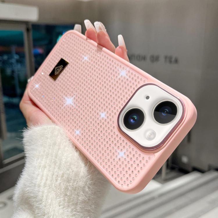 For iPhone 13 Resin Rhinestones Metal Emblem TPU + PC Shockproof Phone Case