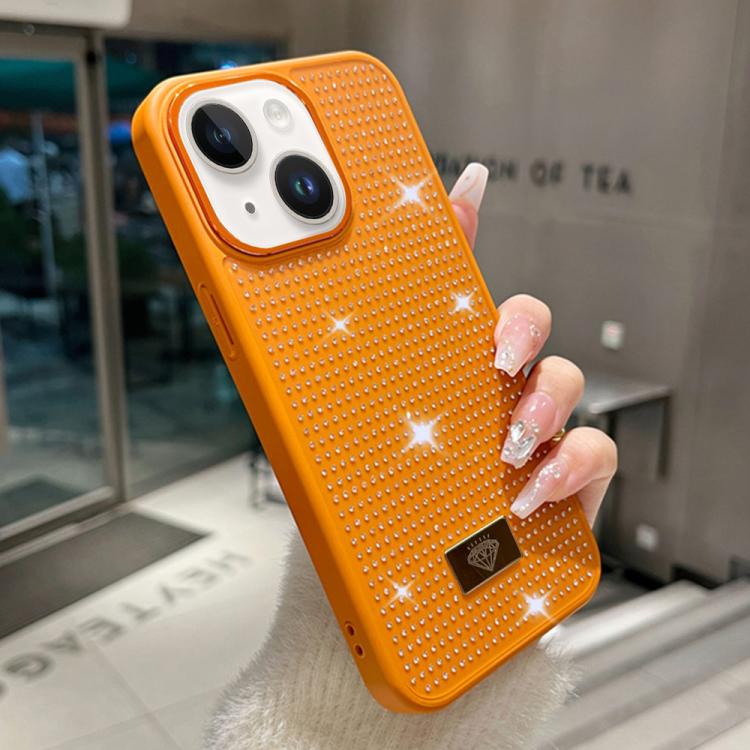 For iPhone 13 Resin Rhinestones Metal Emblem TPU + PC Shockproof Phone Case