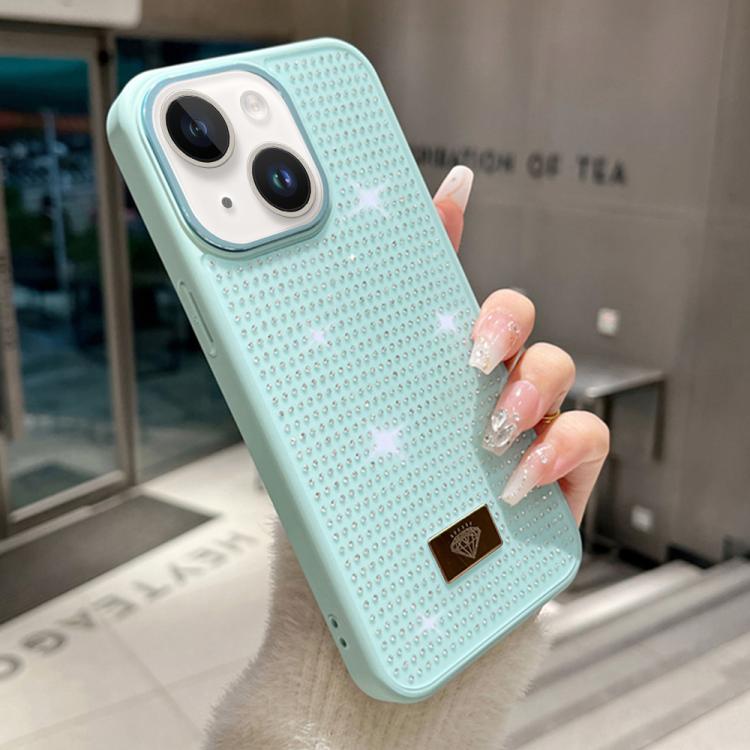 For iPhone 13 Resin Rhinestones Metal Emblem TPU + PC Shockproof Phone Case