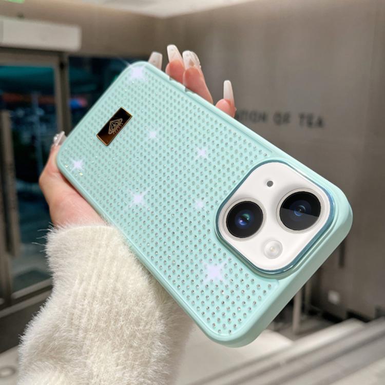 For iPhone 13 Resin Rhinestones Metal Emblem TPU + PC Shockproof Phone Case