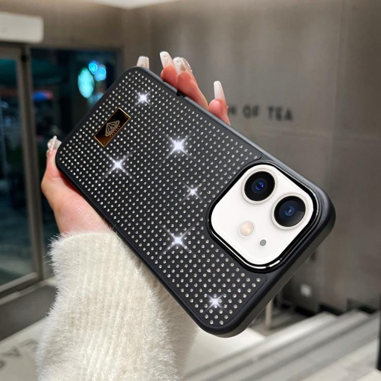 For iPhone 12 Resin Rhinestones Metal Emblem TPU + PC Shockproof Phone Case