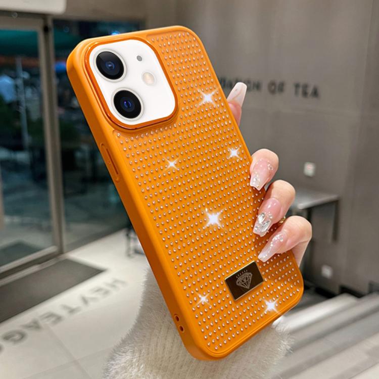 For iPhone 12 Resin Rhinestones Metal Emblem TPU + PC Shockproof Phone Case
