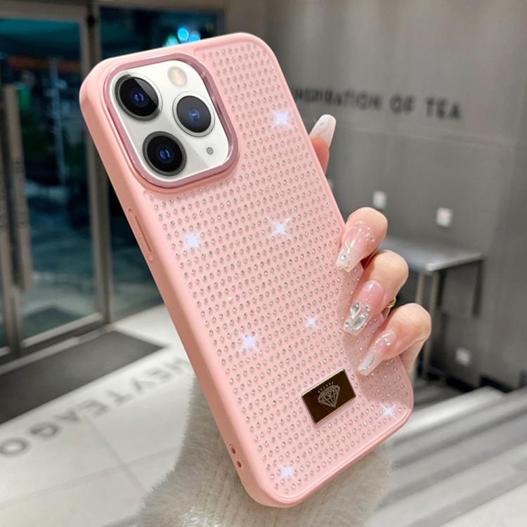 For iPhone 11 Pro Max Resin Rhinestones Metal Emblem TPU + PC Shockproof Phone Case