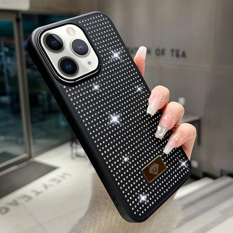 For iPhone 11 Pro Max Resin Rhinestones Metal Emblem TPU + PC Shockproof Phone Case