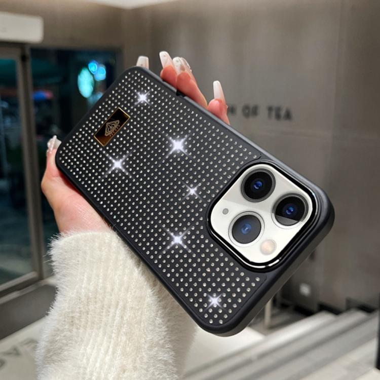 For iPhone 11 Pro Max Resin Rhinestones Metal Emblem TPU + PC Shockproof Phone Case
