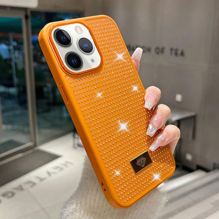 For iPhone 11 Pro Max Resin Rhinestones Metal Emblem TPU + PC Shockproof Phone Case