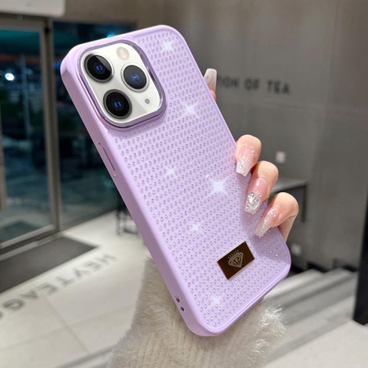 For iPhone 11 Pro Max Resin Rhinestones Metal Emblem TPU + PC Shockproof Phone Case