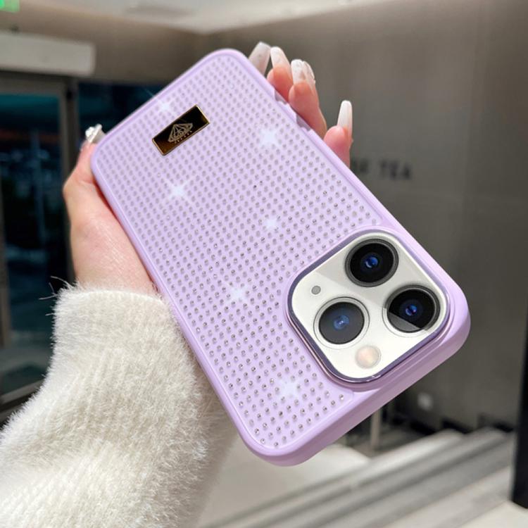 For iPhone 11 Pro Max Resin Rhinestones Metal Emblem TPU + PC Shockproof Phone Case