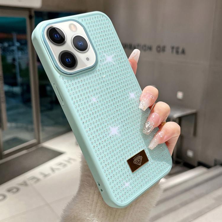 For iPhone 11 Pro Max Resin Rhinestones Metal Emblem TPU + PC Shockproof Phone Case