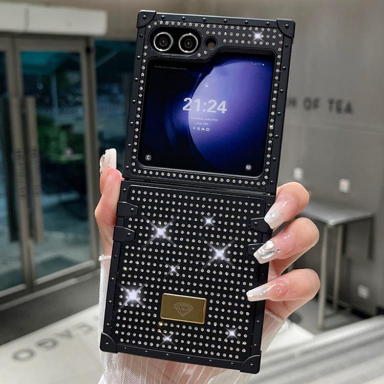 For Samsung Galaxy Z Flip5 Resin Rhinestones Metal Emblem TPU + PC Shockproof Phone Case