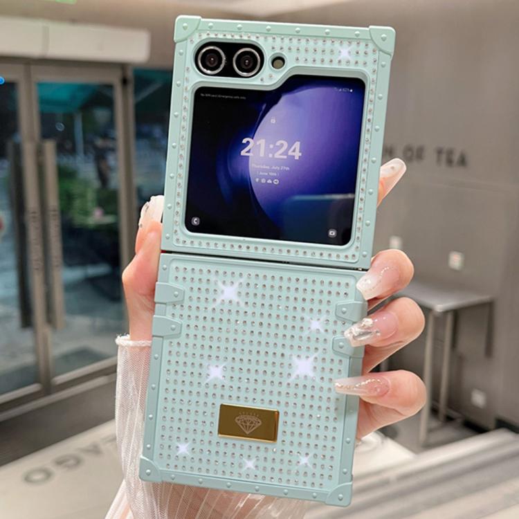 For Samsung Galaxy Z Flip5 Resin Rhinestones Metal Emblem TPU + PC Shockproof Phone Case