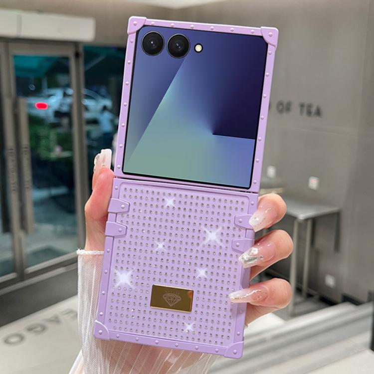 For Samsung Galaxy Z Flip7 5G Resin Rhinestones Metal Emblem TPU + PC Shockproof Phone Case