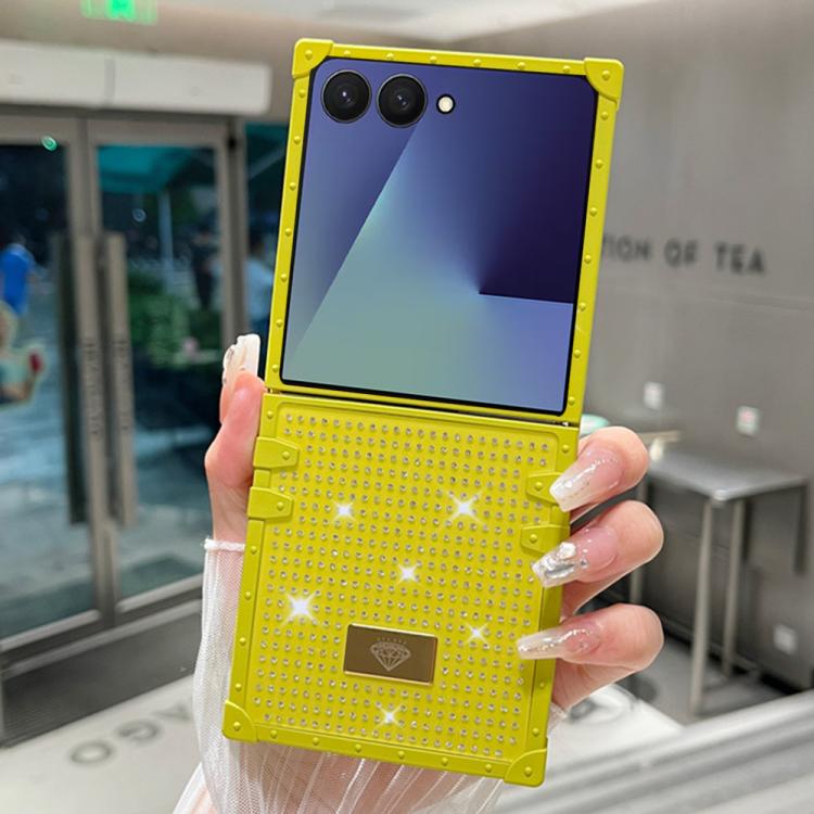 For Samsung Galaxy Z Flip7 5G Resin Rhinestones Metal Emblem TPU + PC Shockproof Phone Case