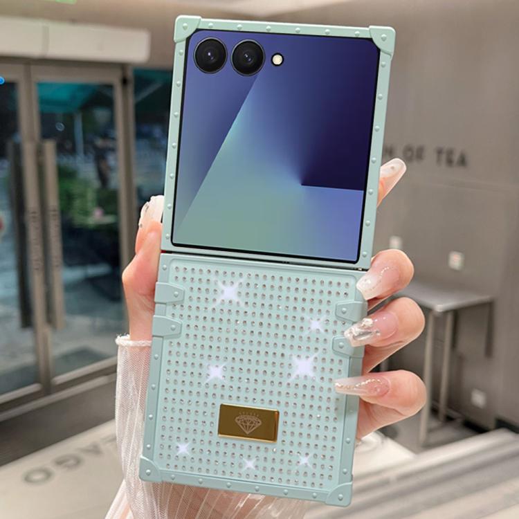 For Samsung Galaxy Z Flip7 5G Resin Rhinestones Metal Emblem TPU + PC Shockproof Phone Case