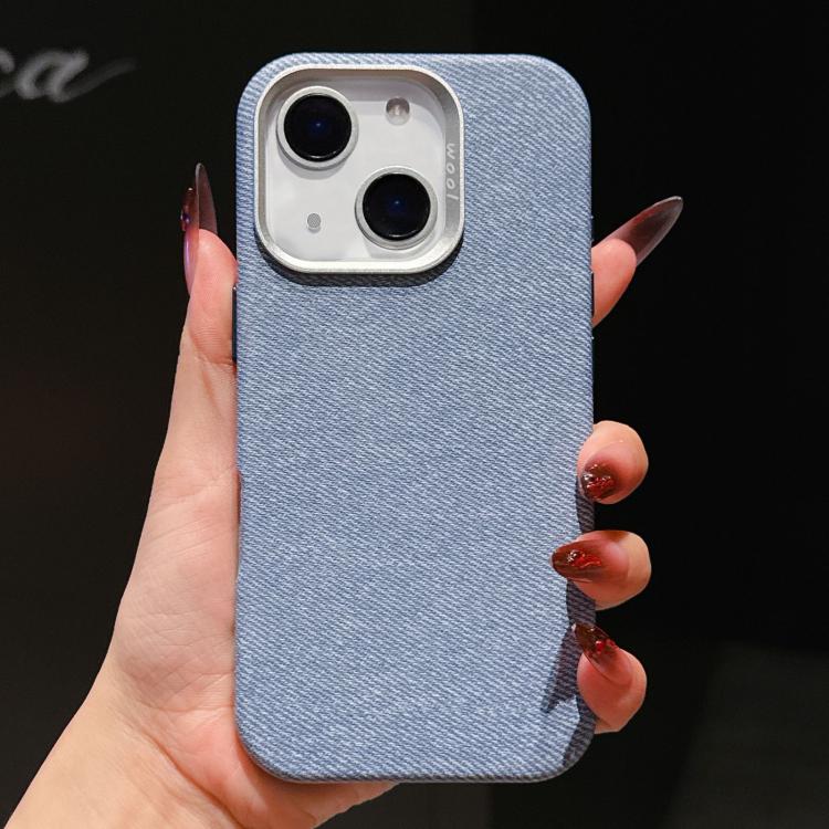 For iPhone 15 Plus Wool Linen Fabric Full Coverage Magnetic Phone Case