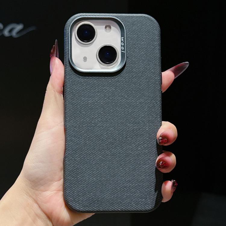 For iPhone 15 Wool Linen Fabric Full Coverage Magnetic Phone Case