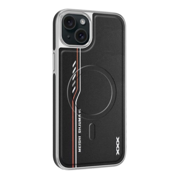 For iPhone 13 Line Print Diamond Texture Magnetic Vegan Leather Phone Case
