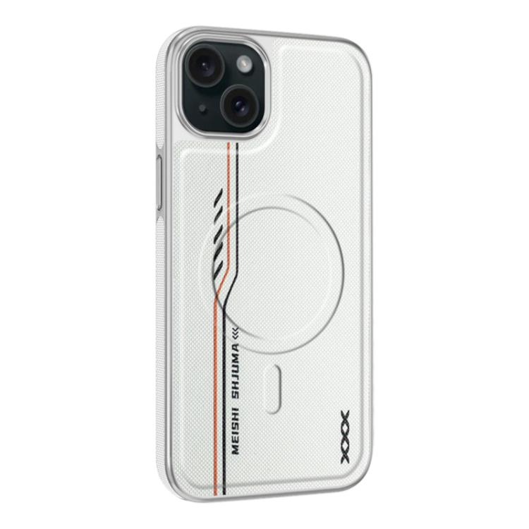 For iPhone 14 Line Print Diamond Texture Magnetic Vegan Leather Phone Case