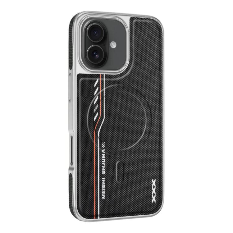 For iPhone 17 Line Print Diamond Texture Magnetic Vegan Leather Phone Case