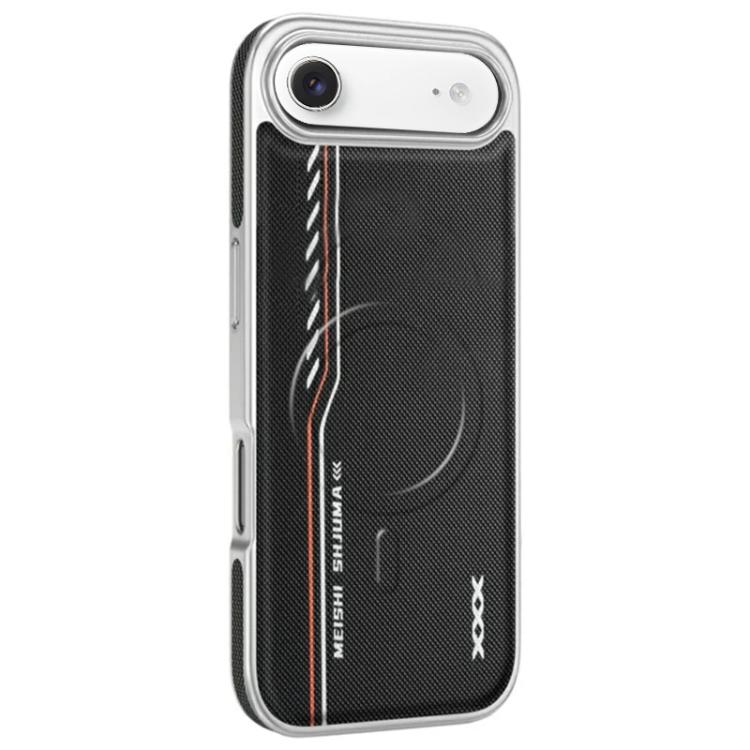 For iPhone Air Line Print Diamond Texture Magnetic Vegan Leather Phone Case
