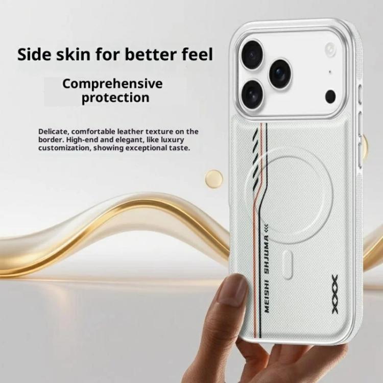 For iPhone 14 Pro Max Line Print Diamond Texture Magnetic Vegan Leather Phone Case