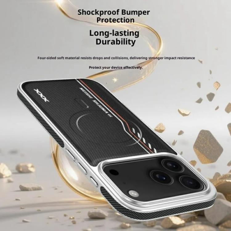For iPhone 17 Pro Line Print Diamond Texture Magnetic Vegan Leather Phone Case