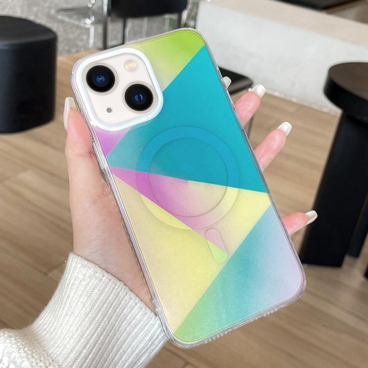 For iPhone 14 Geometric Gradient Magnetic Phone Case