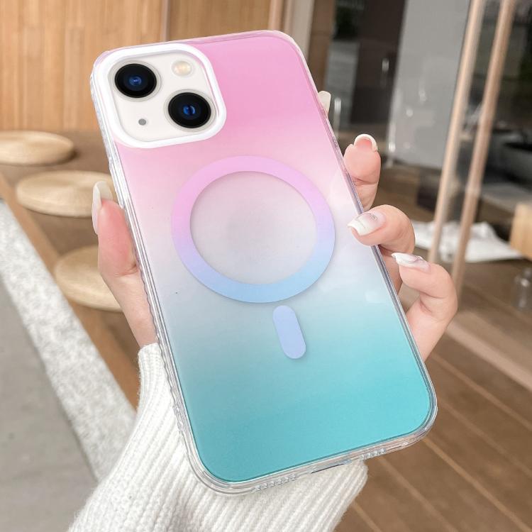 For iPhone 14 Plus Geometric Gradient Magnetic Phone Case