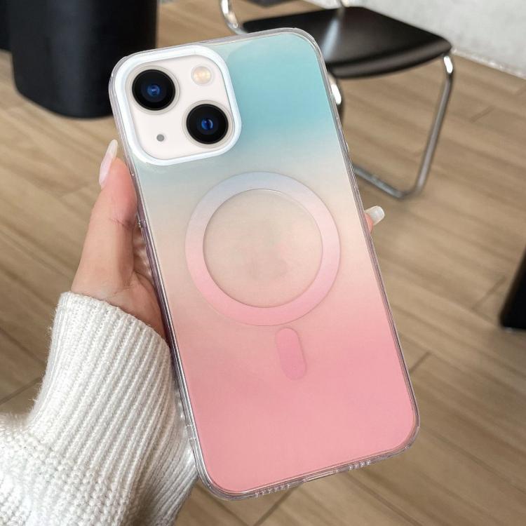 For iPhone 14 Plus Geometric Gradient Magnetic Phone Case
