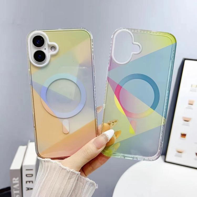 For iPhone 16 Geometric Gradient Magnetic Phone Case