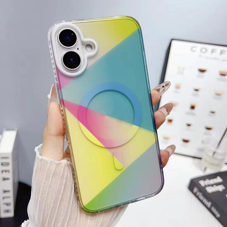 For iPhone 16 Plus Geometric Gradient Magnetic Phone Case