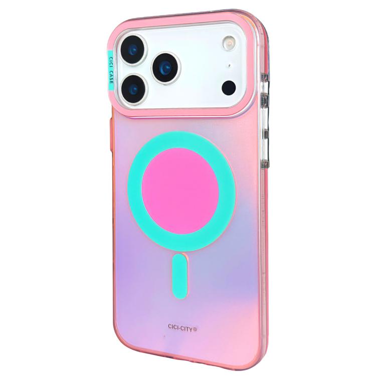 For iPhone 17 Pro CICI-CITY CH-56 Macaron Aurora Magnetic Metal Button Skin-Feel Phone Case