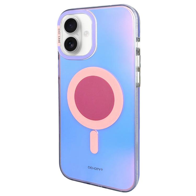 For iPhone 16 CICI-CITY CH-56 Macaron Aurora Magnetic Metal Button Skin-Feel Phone Case