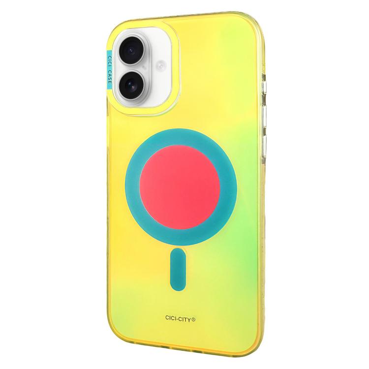 For iPhone 16 CICI-CITY CH-56 Macaron Aurora Magnetic Metal Button Skin-Feel Phone Case