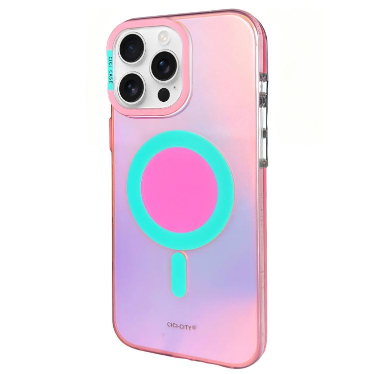 For iPhone 15 Pro Max CICI-CITY CH-56 Macaron Aurora Magnetic Metal Button Skin-Feel Phone Case
