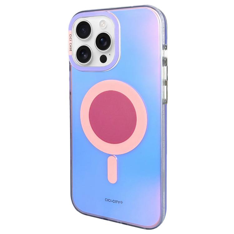 For iPhone 15 Pro Max CICI-CITY CH-56 Macaron Aurora Magnetic Metal Button Skin-Feel Phone Case