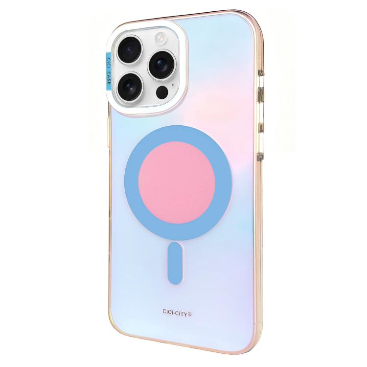 For iPhone 15 Pro CICI-CITY CH-56 Macaron Aurora Magnetic Metal Button Skin-Feel Phone Case