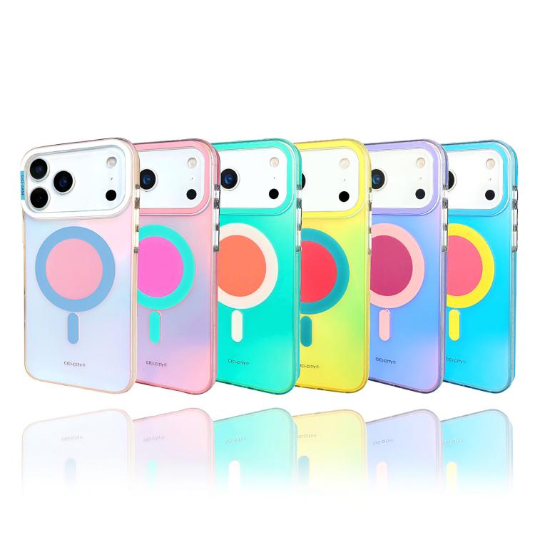 For iPhone 17 CICI-CITY CH-56 Macaron Aurora Magnetic Metal Button Skin-Feel Phone Case