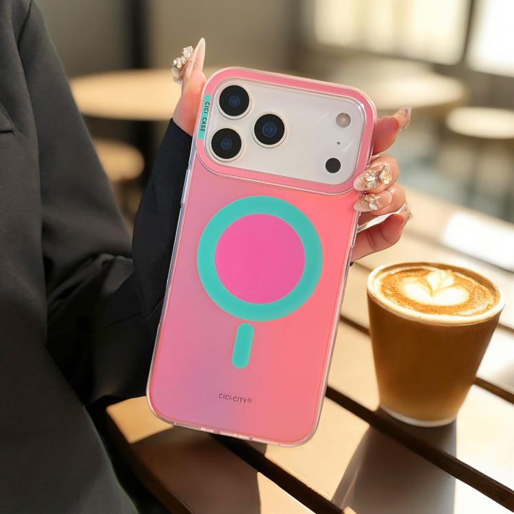 For iPhone 17 CICI-CITY CH-56 Macaron Aurora Magnetic Metal Button Skin-Feel Phone Case