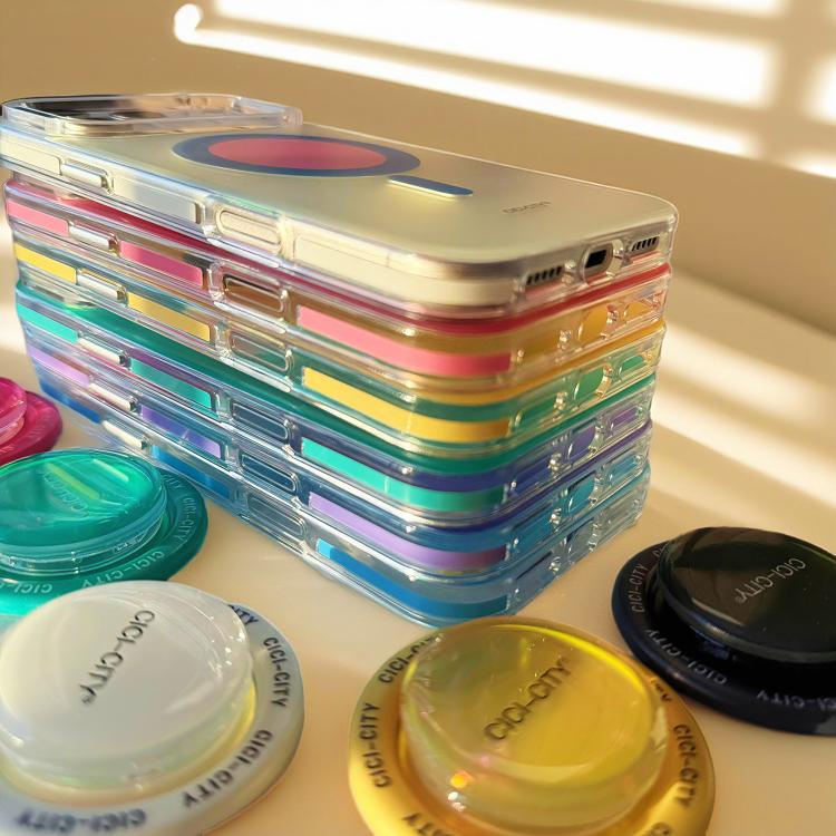 For iPhone 17 CICI-CITY CH-56 Macaron Aurora Magnetic Metal Button Skin-Feel Phone Case