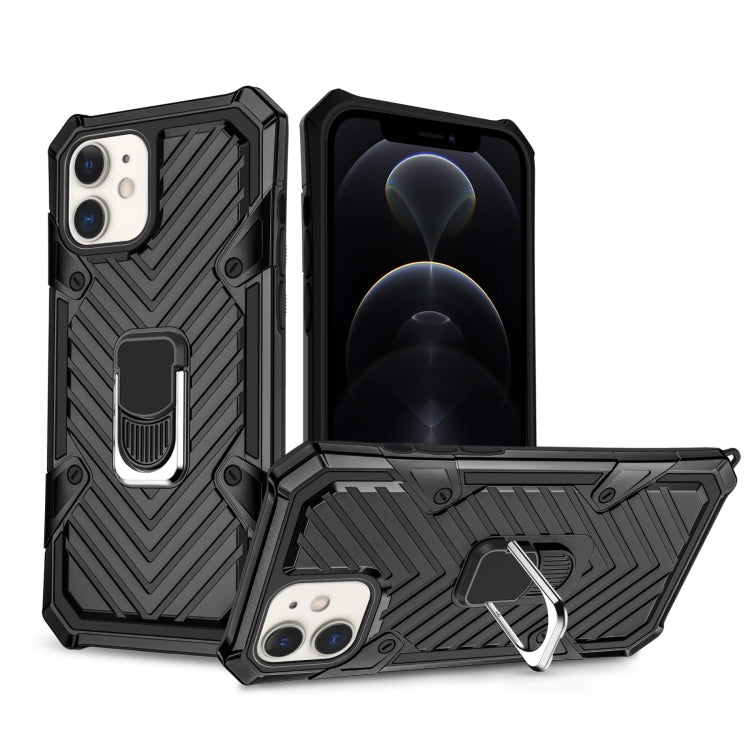 For iPhone 12 / 12 Pro Cool Armor PC + TPU Shockproof Case with 360 Degree Rotation Ring Holder