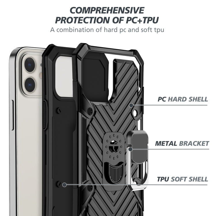 For iPhone 12 / 12 Pro Cool Armor PC + TPU Shockproof Case with 360 Degree Rotation Ring Holder