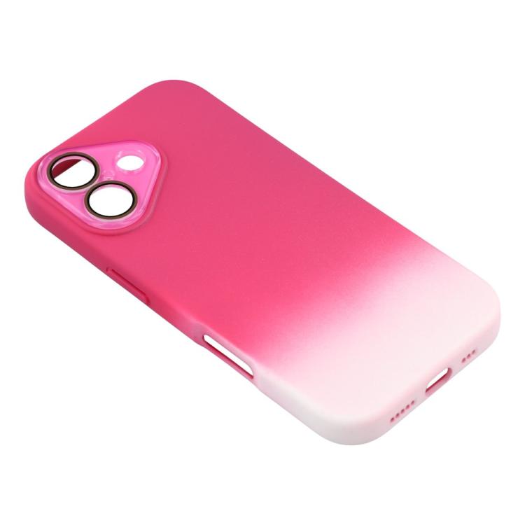 For iPhone 16 Plus Dual-Color Gradient TPU + Fiber Lining Phone Case with Lens Protector