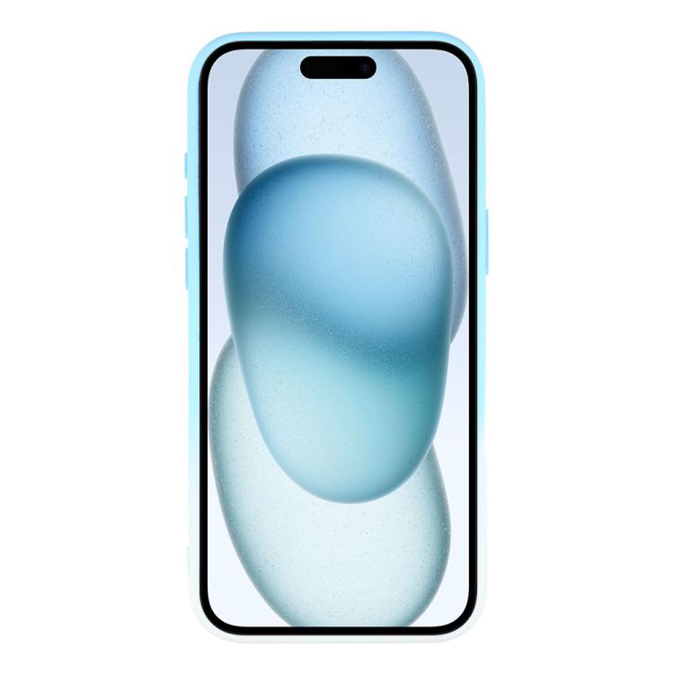 For iPhone 15 Plus Dual-Color Gradient TPU + Fiber Lining Phone Case with Lens Protector