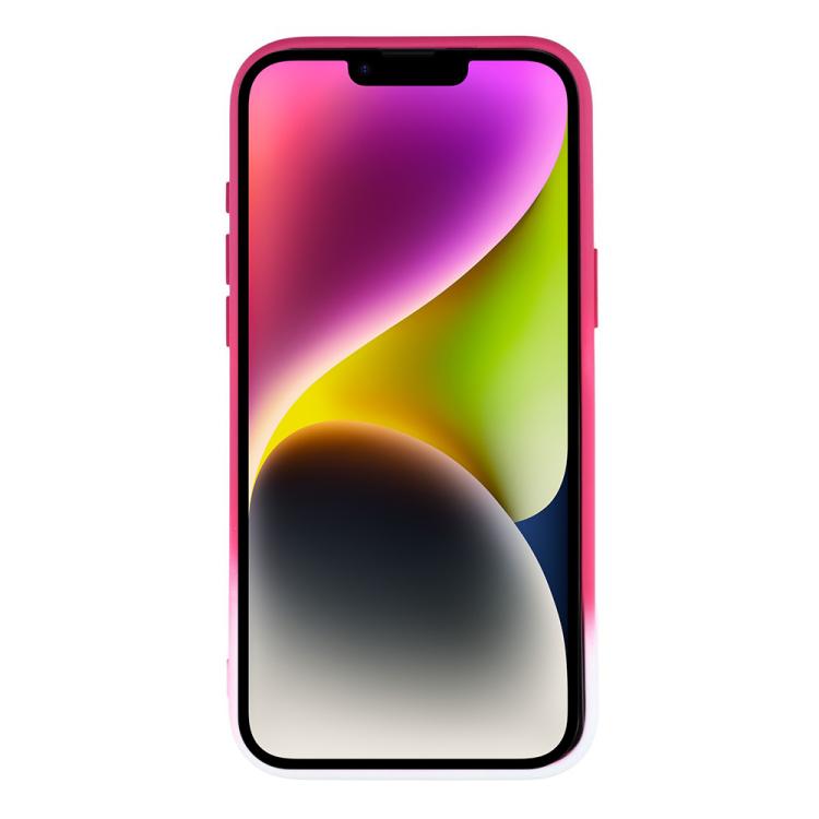 For iPhone 14 Plus Dual-Color Gradient TPU + Fiber Lining Phone Case with Lens Protector